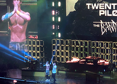Tyler and Josh of Twenty One Pilots playing a concert in Jacksonville Florida.