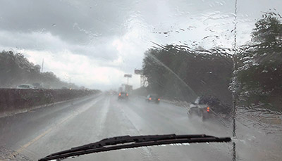 Pouring rain on the highway.