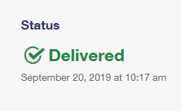 The status is package delivered.