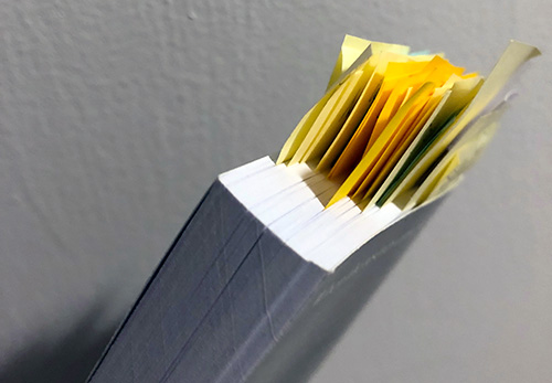 Book with sticky note edits. 