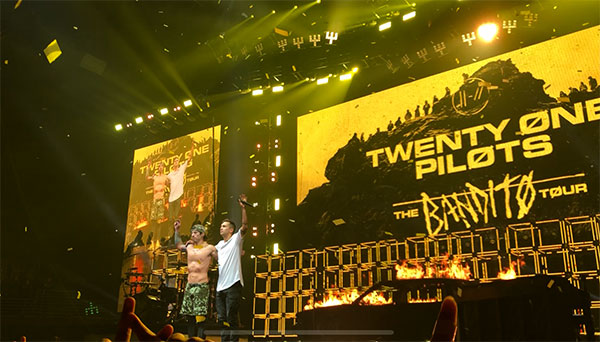 Picture of Josh and Tyler from the end of a Twenty One Pilots concert.