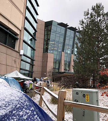 Camping outside the Pepsi Center, waiting for the concert.