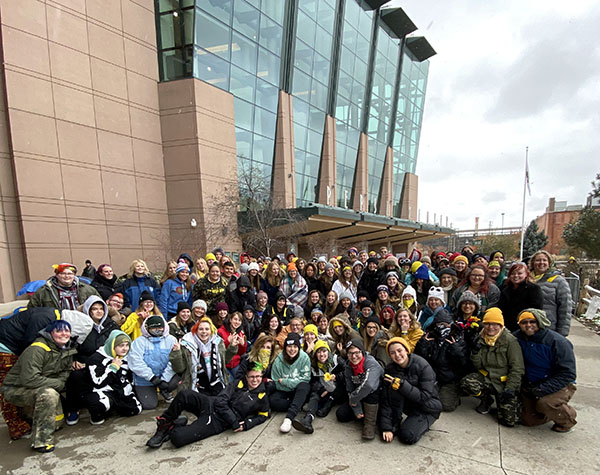 Group of fans in front of the Pepsi Center waiting for the concert.