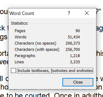 Word count dialog box. 