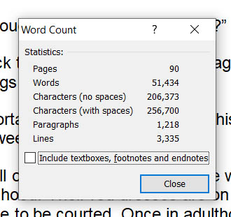Word count dialog box.